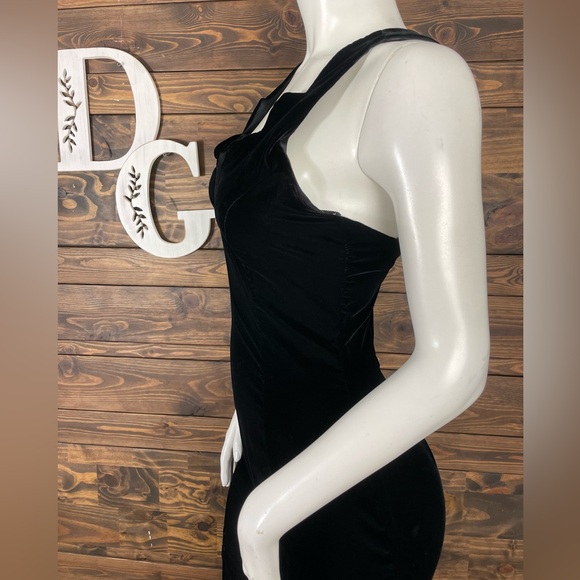 Jessica McClintock | Gunne Sax Velvet Black Maci Dress Wire Structured Bust Slit - Picture 3 of 8